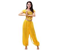 oneforus Belly Dance Costume for Women - 2 Pieces Indian Dance Performance Top + Pants Halloween Carnival Clothes Yellow