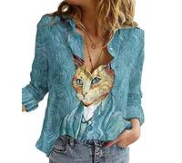 oneforus Casual Long Sleeve Animal Print Loose Shirt Women Blouse Giraffe Pattern Streetwear Plus Size Tunic Tops - Not Cotton Linen