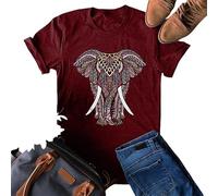 oneforus Mandala Elephant Wisdom Indian Elephant Graphic T-Shirt Women's Casual Short Sleeve Pullover O-Neck Tops