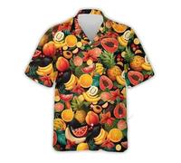 oneforus Men Tropical Fruits Pattern Shirt Strawberry Watermelon Short Sleeve Button Down Shirts Hawaiian Beach Party Shirt Fashion Streetwear Top