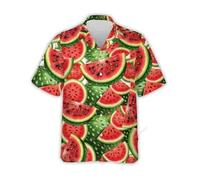 oneforus Men Tropical Fruits Pattern Shirt Strawberry Watermelon Short Sleeve Button Down Shirts Hawaiian Beach Party Shirt Fashion Streetwear Top