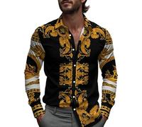 oneforus Men's Baroque Graphic Shirt Retro Luxury Long Sleeve Shirts Button Down Lapel Collar Blouse Outdoor Street Casual Top
