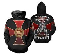 oneforus Men's Hoodie 3D Knights Templar Printed Hoodie Christmas Halloween Autumn Winter Drawstring Hooded Sweatshirt