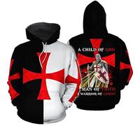 oneforus Men's Hoodie 3D Knights Templar Printed Hoodie Christmas Halloween Autumn Winter Drawstring Hooded Sweatshirt