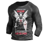 oneforus Men's Oversized T-Shirt Vintage Knights Templar USA Flag 3D Printed Fashion T-Shirt Loose Long Sleeve Pullover Blouse Tops