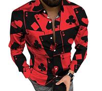 oneforus Men's Playing Cards Long-Sleeved Shirt Fashion Casual 3D Digital Printing Loose Lapel Long-Sleeved Shirt Shirt