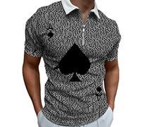 oneforus Men's Polo Shirt Poker Cross Printed Short Sleeve Zipper Lapel Summer Polo Shirts