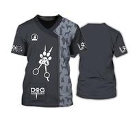 oneforus Unisex Dog Grooming Casual Workwear T Shirt Novelty Graphic 3D Printing Pet Groomer Uniform Short Sleeve Tops(No Zipper/Buttons)