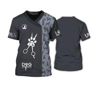 oneforus Unisex Dog Grooming Casual Workwear T Shirt Novelty Graphic 3D Printing Pet Groomer Uniform Short Sleeve Tops(No Zipper/Buttons)