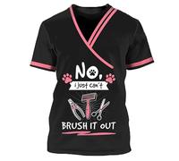oneforus Unisex Dog Grooming Casual Workwear T Shirt Novelty Graphic 3D Printing Pet Groomer Uniform Short Sleeve Tops(No Zipper/Buttons)