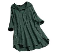 oneforus Womens Baggy Button Cotton Linen Shirt Vintage Elegant Casual Hooded Tunic Tops Long Sleeve Blouse T Shirt with Pocket