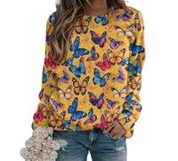 oneforus Women's Crew Neck Sweatshirt Cute Animal Butterfly Floral Plants Print Long Sleeve Casual Holiday Pullover Sweater Tops