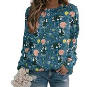 oneforus Women's Crew Neck Sweatshirt Cute Animal Butterfly Floral Plants Print Long Sleeve Casual Holiday Pullover Sweater Tops