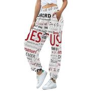 oneforus Women's Jesus Graphic Letter Print Elastic Waist Sweatpants Color Block Cozy Running Joggers Pants