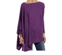oneforus Women's Plus Plain Oversized Bat Long Sleeve Batwing Dip Hem Baggy Ladies Long Top