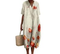 oneforus Women's Summer Ocean Fish Red Lobsters Floral Print Dresses V Neck Short Sleeve Flowy Boho Casual Beach Tshirt Dress