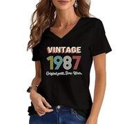oneforus Women's V-Neck T-Shirts Summer Vintage 1984 Graphic Tops Fashion Birthday Party Years Tees Loose Ladies T-Shirt