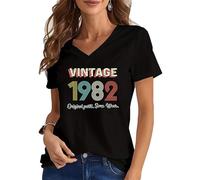 oneforus Women's V-Neck T-Shirts Summer Vintage 1984 Graphic Tops Fashion Birthday Party Years Tees Loose Ladies T-Shirt