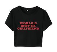 oneforus Y2k Crop Tops for Women -World's Best Ex Girlfriend Funny Graphic Print Short Sleeve Crop T-Shirt Women Girls Slim Fit T-Shirt