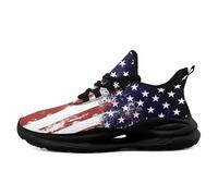 Onegam Men's Mesh Running Tennis Shoes, American Flag Patterns Design Sneakers for Patriotic Enthusiasts and Veterans, Distressed Blue White Red/Black, 13 Women/11 Men
