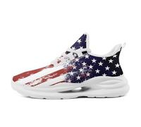 Onegam Men's Mesh Running Tennis Shoes, American Flag Patterns Design Sneakers for Patriotic Enthusiasts and Veterans, Distressed Blue White Red/White, 14.5 Women/13 Men