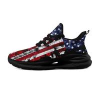 Onegam Men's Mesh Running Tennis Shoes, American Flag Patterns Design Sneakers for Patriotic Enthusiasts and Veterans, Distressed Red White Blue/Black, 9 Women/8 Men