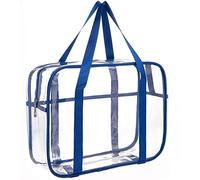 ONEGenug Large Clear Travel Toiletries Bag Makeup Bag Transparent Toiletry Bag Thick PVC Zippered Clear Wash Bag Diaper Beach Bag for Men and Women(Blue)