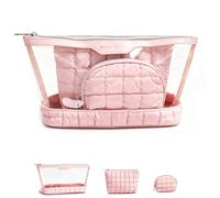 ONEGenug Large Cosmetic Bag, 3PCS Clear Travel Makeup Bag, Set 3 (Large/Medium/Small) Make up Bags Organizer Zipped Waterproof Travelling Toiletry Bag for Women Girls, Pink, 3 Set Cosmetic Bag