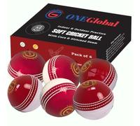 ONEGlobal Incrediball Soft Practice Cricket Ball | Outdoor & Indoor Rubber Cricket Ball With Core & Stitched Seam | For Practice, Honing Skills & Family Fun (6-Red&White)