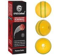 ONEGlobal Incrediball Soft Practice Cricket Ball | Outdoor & Indoor Rubber Cricket Ball With Core & Stitched Seam | For Practice, Honing Skills & Family Fun (3-Yellow+Green Seam)