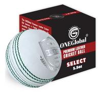 ONEGlobal Select Leather Cricket Ball for Match, Practice & Training | Senior 5.5oz & Junior 4.75oz Genuine Leather Hard Cricket Balls in Red, White, Pink or Red&White (1-WHITE, Senior)