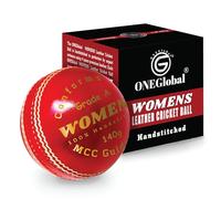 ONEGlobal Supreme Genuine Leather 5oz Cricket Ball for Womens | 4-Piece 142g Handstitched Hard Crciket Ball | Match Quality Cricket Balls for Girls (1-Red)