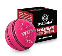 ONEGlobal Supreme Genuine Leather 5oz Cricket Ball for Womens | 4-Piece 142g Handstitched Hard Crciket Ball | Match Quality Cricket Balls for Girls (1-Pink)