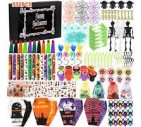 ONEHAUS 332 Pcs Halloween Party Bag Fillers, 20 Pack Coffin Treat Boxes Halloween Gifts for Kids Toys Bulk Gift Ttreat Bags Stuffers, Party Decorations Trick or Treat Bags Spooky Boo Basket Skeleton