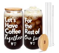 ONEHAUS Gifts for Couples - Unique Engagement Wedding Gift for Her Him, Bridal Shower Gifts for Women Men, Anniversary for Her, 18oz Glass Cups with Lids and Straws, Lets Have Coffee Together