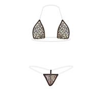 Oneheekini Women Sexy Leopard Mini Micro Bikini g String Sheer Bathing Suit Set…, Coffee, One Size