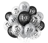onehous 10th Birthday Balloons for Him Her, Decorations Boys and Girls Black Silver Latex Confetti Balloons, Happy Anniversary 10 Years Old Party Supplies