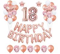 onehous 18th Rose Gold Birthday Party Decorations Pack 48PCS Banner Happy Birthday Decorations for Girls Women Party Supplies Happy Birthday Star Heart Rose Gold Foil Balloons Latex Balloons (18th)