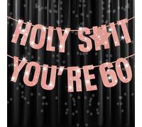 onehous 60th Birthday Decorations for Women, Happy 60th Birthday Banners, Rose Gold Glitter Holy Shit You're 60 Birthday Banner Party Decor Sign, 60 Years Old Funny Banner Party Supplies Women