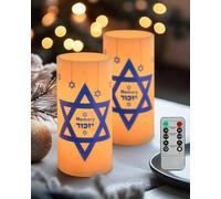 ONEIHOMM Yahrzeit Memorial Candles with Timer Remote for Loss of Loved One Sympathy for Bereavement Gifts,Shabbat Holiday,Hanukkah Decorations 2 Pcs(Memorial Candle-White)