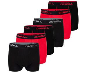 O'Neill Men's Boxer Shorts, Pack of 6, Cotton, Plain Sports Boxers, Men's Basic Trunks, Underwear, Size: M, Value Packs: 6 x Black Red (7000), Pack 1, M