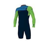O'Neill Mens Hammer 2mm Long Sleeve Chest Zip Shorty Wetsuit - Abyss Dayglo Ocean - Easy Stretch Breathable - ONeill Mens Size - M