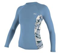 O'Neill Women's Side Print Long Sleeve Rash Guard Shirt, Faded Denim/Palmento Tropical, Large