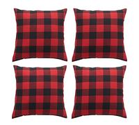 ONEINHE 4 Pack Buffalo Checkered Plaid Pillow Cover, 18 x 18 Inch Classic Tartan Linen Throw Pillow Covers Red Black Plaid Cushion Case for Sofa Bedroom Car Decor