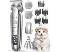 oneisall 4 in 1 Cat Grooming Kit Customised for Puppies and Cats, Cordless 3-Speed Dog/cat Clippers, Quite IPX7 Waterproof Dog Trimmer for Full-Body Grooming