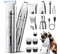 oneisall 4 in 1 Dog Grooming Kit with LCD Display, Dog Hair Trimmer for Paw Nail Grinder, Rechargeable Cordless Low Noise IPX7 Waterproof Pet Clippers