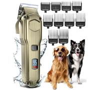 oneisall Dog Clippers for Grooming for Thick Heavy Coats/Low Noise Rechargeable Cordless Pet Shaver with Stainless Steel Blade/Waterproof Dog Shaver for Dogs Pets and Animals (Gold)