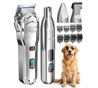 oneisall Dog Clippers for Grooming Thick/Heavy Coats, 4-in-1 Dog Grooming Kit Low Noise with Stainless Steel Blade, Cordless Dogs Paw Trimmer Pet Nail Grinder for All Dogs Cats