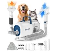 oneisall Dog Grooming Vacuum Blow Dryer and Clippers Kit, Dog Hair Dryer Fast Drying,8 Pet Vacuum for Shedding, Drying, Trimming Thick Short Long Hair -7 Levels of Blow Temperature