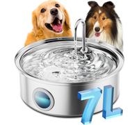 oneisall Dog Water Fountain, Drinking Fountains for Dogs, 7L Quiet Stainless Steel Dog Water Fountain with Visual Water Level, 4-Layer Filtration for Large Medium Small Breed Dogs Pets
